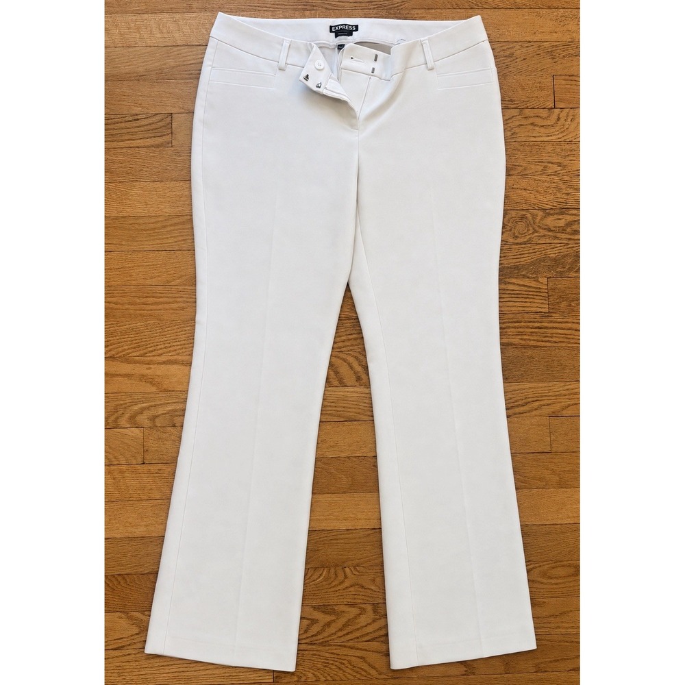 Express Women's White Solid Flat Front Dress Pants Zip Button size 12 Regular